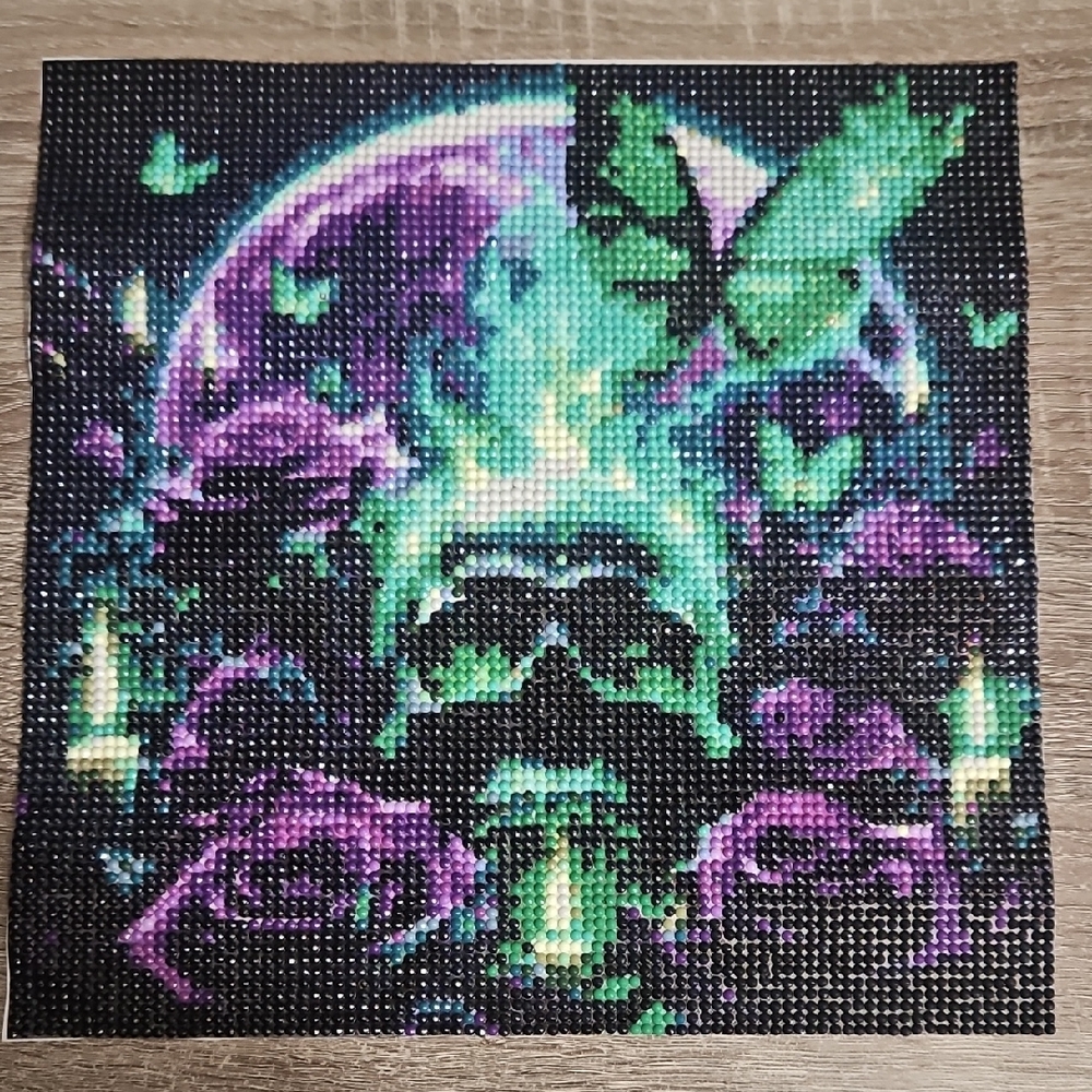 Colorful Skull and Butterfly Completed Diamond Painting. No Frame